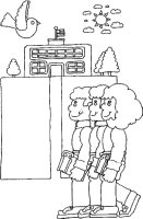 A coloring page of school