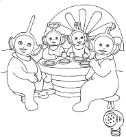 A coloring page of teletubbies